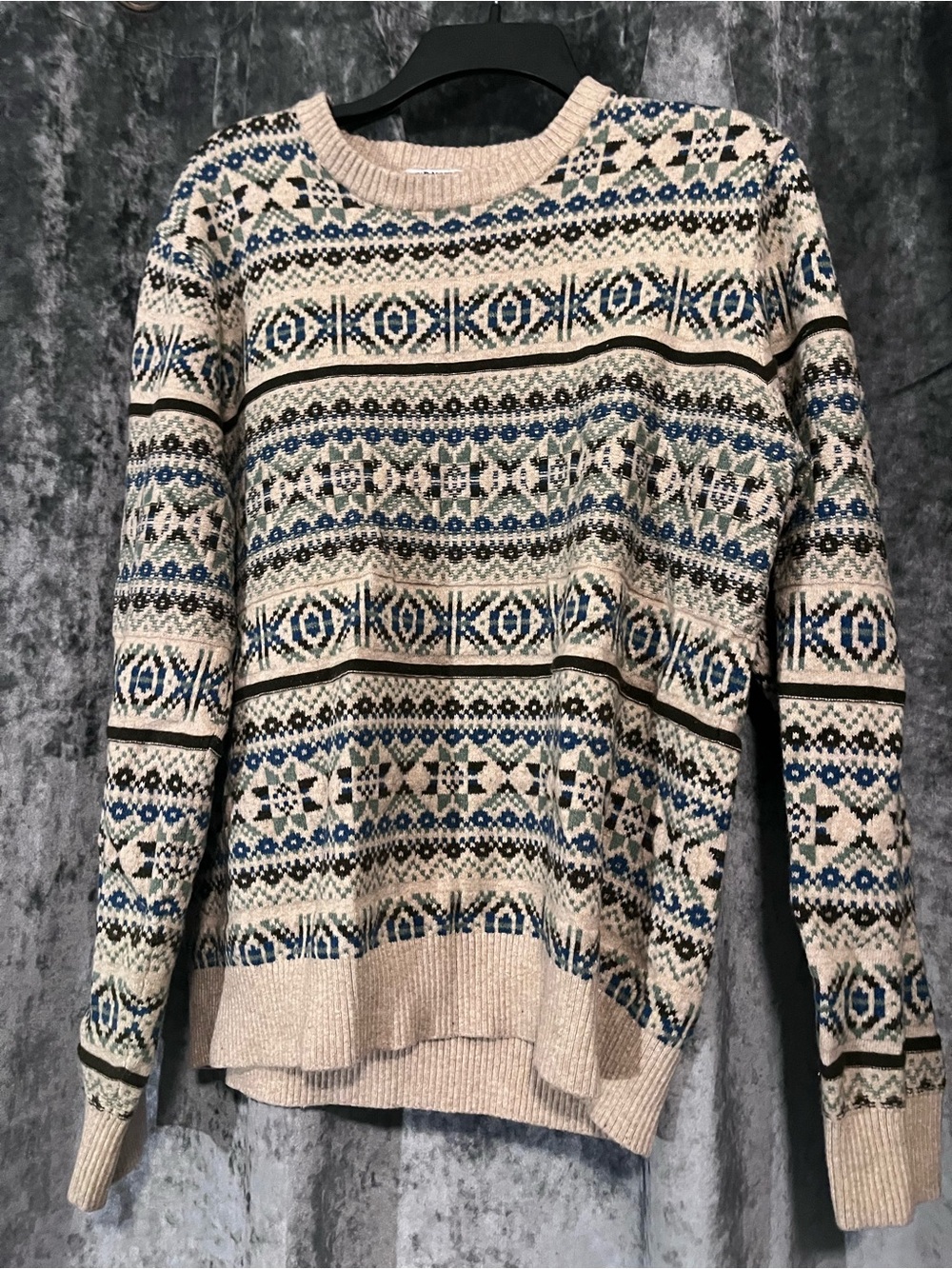 Old Navy Fair Isle Crewneck Sweater in Cream, Blue and Black